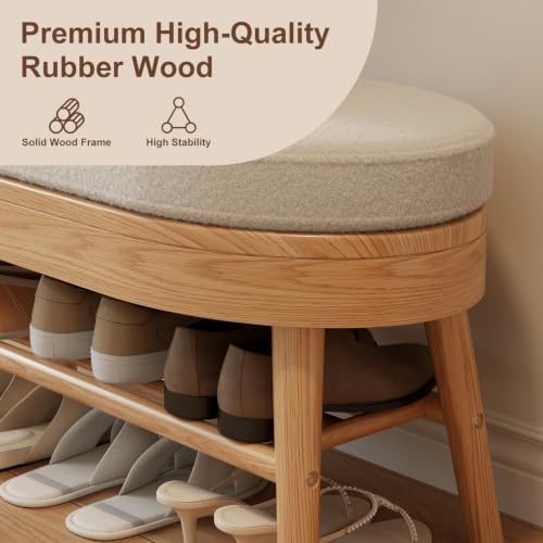 AQIMUELE Shoe Bench with Coat Rack, Shoe Rack with 9 Hooks, Natural