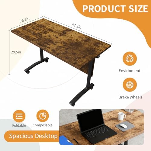 Folding Conference Room Tables, Modular Seminar Conference Table Modern Flip Top Training Meeting Tables, Conference Room Table with Wheels for Home Office Classr, 8 Pack 47.2inch