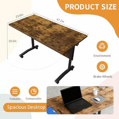 Folding Conference Room Tables, Modular Seminar Conference Table Modern Flip Top Training Meeting Tables, Conference Room Table with Wheels for Home Office Classr, 8 Pack 47.2inch