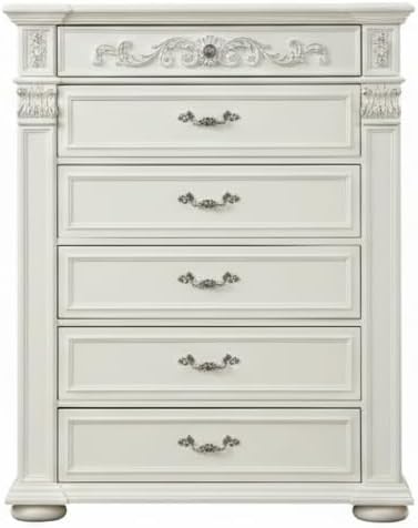 First of a Kind Platinum Traditional 5 Piece King Bedroom Set with Upholstered Tufted Headboard Elegant European Inspired Design Coordinated Furniture Collection, White