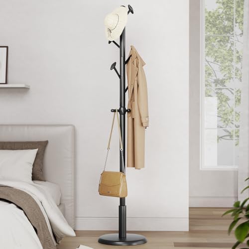 Solid Wooden Coat Rack Stand Freestanding Hall Tree with 10 Hooks
