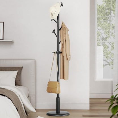 Solid Wooden Coat Rack Stand Freestanding Hall Tree with 10 Hooks