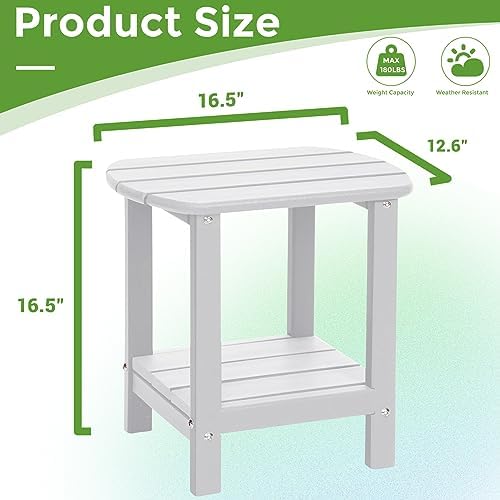 Adirondack Square Outdoor Side Table,2-Tier Storage Patio Side Table, HDPE End Tables for Backyard Pool Porch Garden Lawn