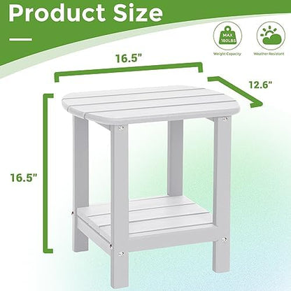 Adirondack Square Outdoor Side Table,2-Tier Storage Patio Side Table, HDPE End Tables for Backyard Pool Porch Garden Lawn