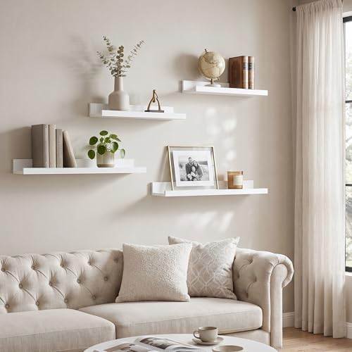 Picture Ledge Shelf, 40'' White Floating Shelves with Lip Set of 2