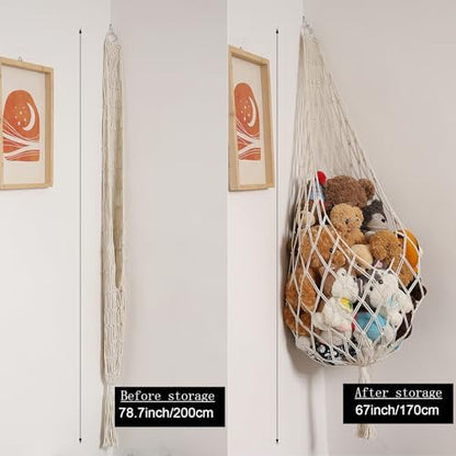 Amdermi Novel Stuffed Animal Hammock Corner Hanging Net for Stuff Aniaml Storage Macrame Toy Display Plush Toy Holder-Perfect for The Tiny Space Walls (cream, XXL)