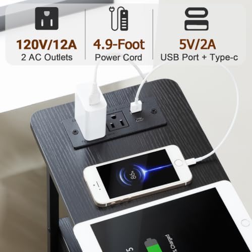 Narrow Nightstand with Charging Station, End Tables Living Room