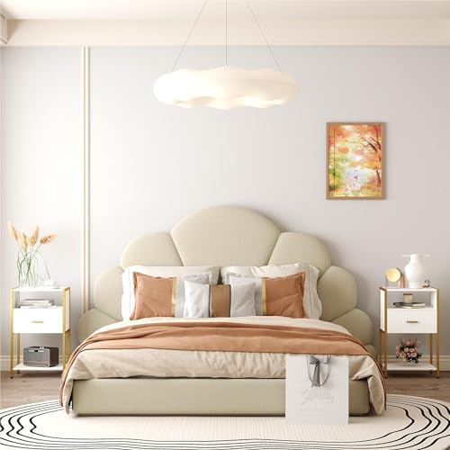 Narrow Night Stand Bedside Tables with Storage, Nightstand for Bedroom and Living Room (White and Gold)