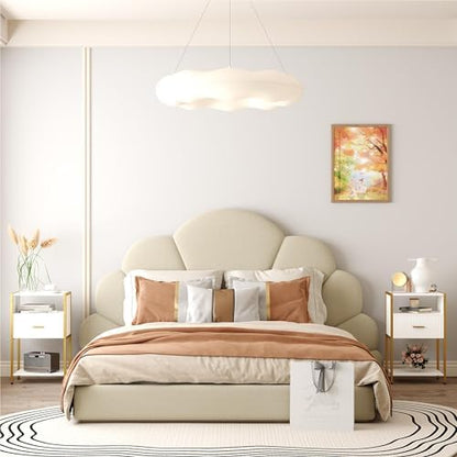 Narrow Night Stand Bedside Tables with Storage, Nightstand for Bedroom and Living Room (White and Gold)