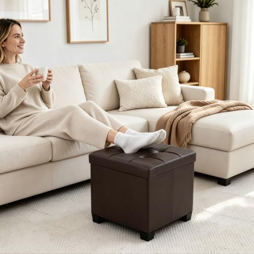 CAROLMADE 17.7" Square Storage Ottoman with Coffee Table