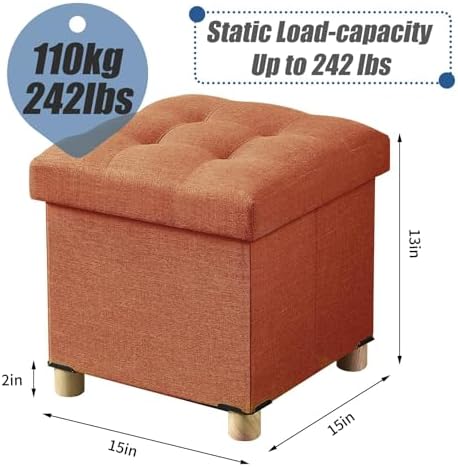 BRIAN & DANY 15 Inches Ottoman with Storage, Square Small Storage Ottoman Foot Rest with Legs, Ottomans Foot Stool for Dorm, Living Room, Entryway (Burnt Orange)