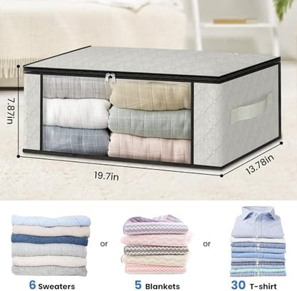 HomeHacks 4-Pack Clothes Organizer Storage Bags, 35L Storage Bins, White