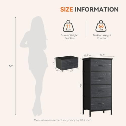 Sweetcrispy 4 Drawer Dresser, Tall Storage Cabinet for Bedroom and Closet