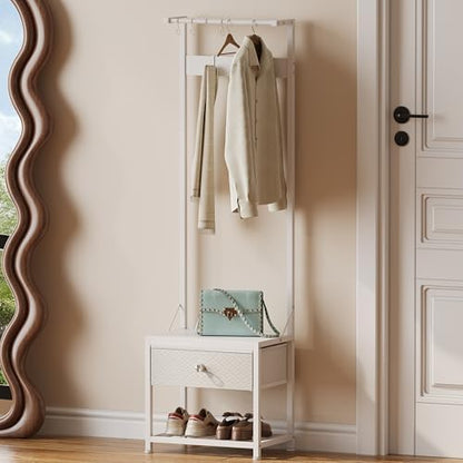 LUMTOK Hall Tree with Shoes Bench Storage,Small Coat Rack with Drawers