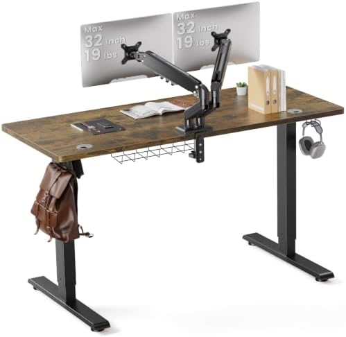 SIAGO 48 x 24 Inch Electric Standing Desk with Dual Monitor Stand