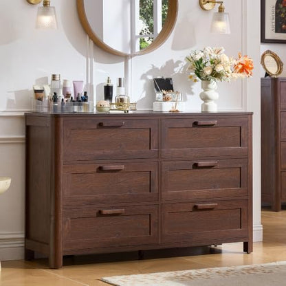 Joaxswe Farmhouse 6 Drawer Dresser for Bedroom, Walnut