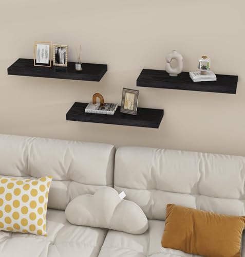 Vervida® Black Floating Wall Shelves Set of 3 Decor Storage Hidden
