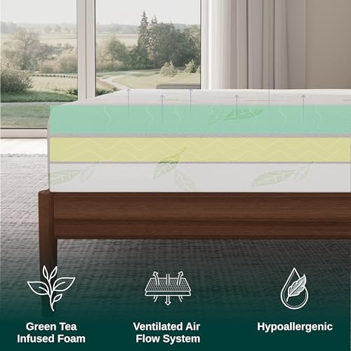 NapQueen Twin XL Size, 12 Inch Anula Green Tea Infused Memory Foam Mattress, Bed in a Box, CertiPUR-US Certified Mattress