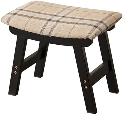 Kitsanery Foot Stool,Ottoman,Bamboo Small Sofa Foot Rest Under Desk,Extra Seating for Living Room, Bedroom and Kitchen (Black Stool Legs - Stripes Surface)