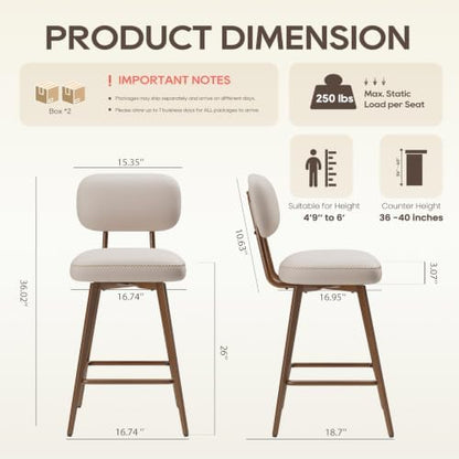 MALOL 26“ PU Leather Swivel Bar Stools Set of 4, Beige