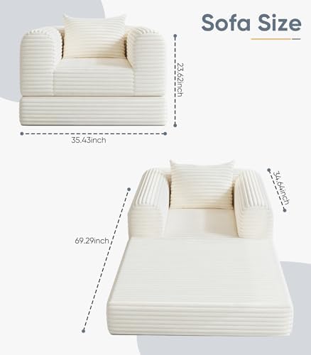 Versatile 2 in 1 Boneless Armchair Chaise Lounge Chair Indoor, Convertible Sleeper Chairs Couch Folding Sofa Bed Oversized Comfy Futon Floor Sofa BeanBag for Living Room Bedroom