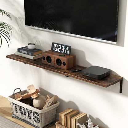 Deep Floating Shelves, 24W x 8D Floating Shelves Set of 2, Wall Mounted Shelf with Metal Brackets, Rustic Wood Wall Shelf for Bathroom, Kitchen and Living Room, Rustic Brown