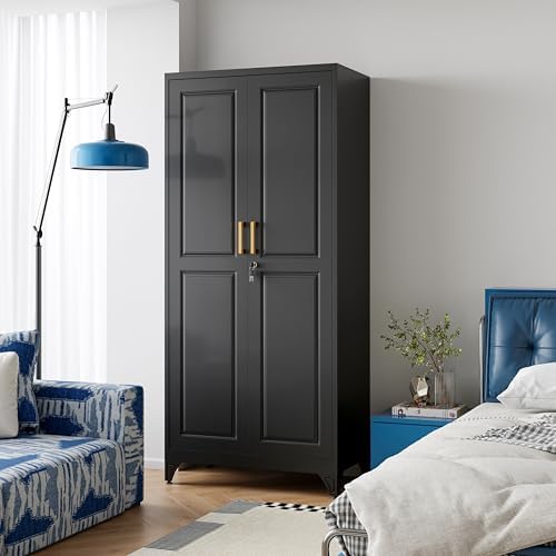 UNICOLY 71"Metal Wardrobe Closet,Armoire Wardrobe Cabinet with Locking Door