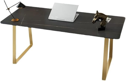 LAKIQ Modern Stone Writing Desk Home Office Working Table Desktop Computer Desk Home Writing Table-Table Only(Black-Gold,51.2" L x 27.6" W x 29.5" H)