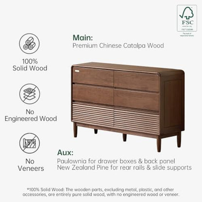 Solid Wood Nightstand, 6 Drawer Nightstand for Bedroom, Modern Side Table for Living Room, Hallway, Closet, Catalpa Wood (Walnut,47.71" W x 15.74" D x 30.74" H)