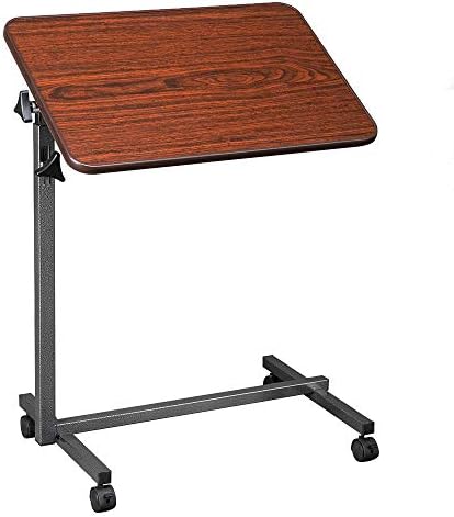 Angle and Height Adjustable Computer Laptop Desk，Lifting Mobile Rolling Cart， Multifunctional Movable Table Bedside Hospital Office Home Four-Wheel (deep Wood Grain, 26.5")