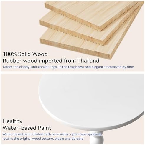 Aibiju Side Table, Wood Round Drink Table, Small End Table, Weighted Base Pedestal Table for Living Room, Bedroom, Modern White YD-RST001W
