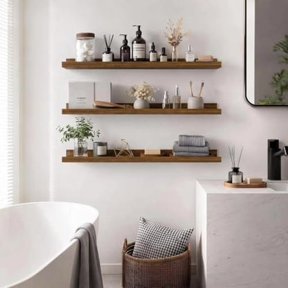 36inch Long Floating Shelves for Wall Decor, 5-Set Shelves with Lip, Brown