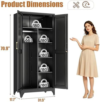 Metal Wardrobe Closet with Lock Doors and 3 Adjustable Shelves
