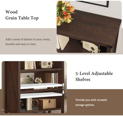 Small 3 Tier Bookshelf, Short Wood Bookcase, Brown Cherry, 36"