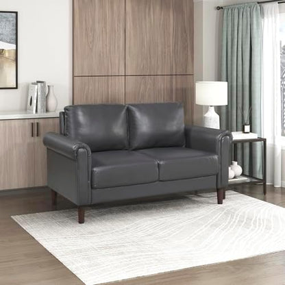 Lexicon Faux Leather Loveseat, 2 Seater Couch, Dark Gray