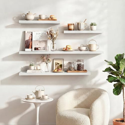 Dreamland 36 Inches Floating Shelves for Wall, 9.3" Deep Long Floating Shelves Set of 2, Large Display & Storage Shelf, Wall Shelf for Bathroom Bedroom Living Room Kitchen Office, White