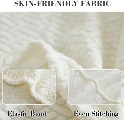 Sofa Covers Couch Covers for Sofa Pet Friendly Couch Cushion Covers Universal Sofa Covers Washable Stretch Slipcovers for Sectional Sofa (Texture Ivory White, 3 Seats + Chaise Cover)