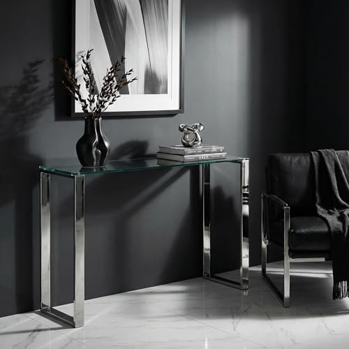 Cortesi Home Remi Contemporary Glass Console Table with Chrome Finish