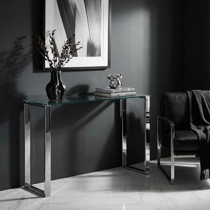 Cortesi Home Remi Contemporary Glass Console Table with Chrome Finish