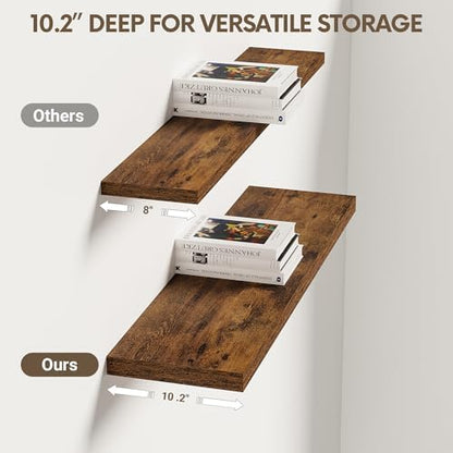 10 Inch Deep Floating Shelves 30x10” Set of 2, Rustic Brown