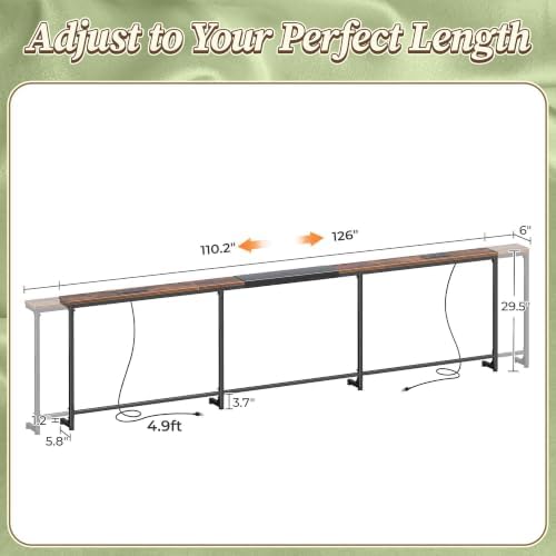 Huuger 110.2-133.8'' Extendable Behind Couch Table with Outlets