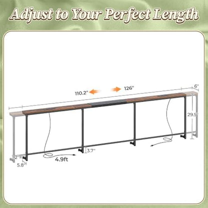 Huuger 110.2-133.8'' Extendable Behind Couch Table with Outlets