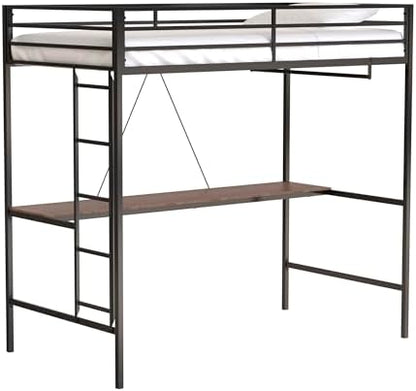 GDFStudio Twin Loft Bed Frame, Twin Size Corner Bed with Wood Desk and Closet Rod,No Box Spring Needed, Noise Free, Black