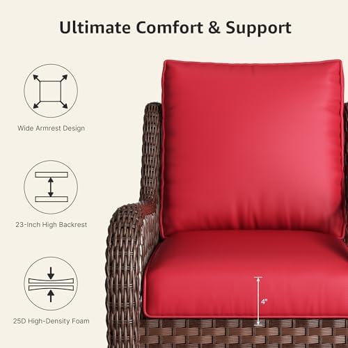 Outdoor Wicker 2 Seater Sofa, All-Weather Use Patio Rattan Loveseat with Seat and Back Cushion, Ideal for Porch, Backyard, Balcony, Poolside, Red