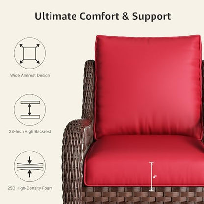 Outdoor Wicker 2 Seater Sofa, All-Weather Use Patio Rattan Loveseat with Seat and Back Cushion, Ideal for Porch, Backyard, Balcony, Poolside, Red