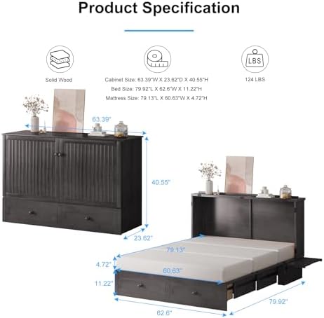 PUREMIND 2-in-1 Multi-Functional Queen Murphy Cabinet Bed, Without Mattress