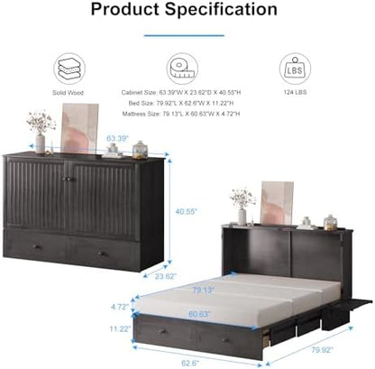 PUREMIND 2-in-1 Multi-Functional Queen Murphy Cabinet Bed, Without Mattress