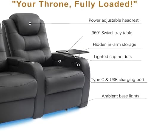comfiroom Home Theater Seating, Top-Grain Leather Power Recliner Chair