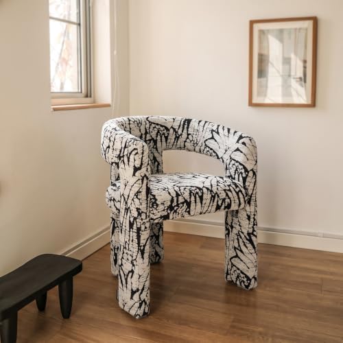 Modern Black-White Chenille Barrel Dining Chairs Set of 3 Kitchen