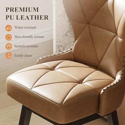 MALOL Swivel Counter Height Bar Stools Set of 6, Tall Faux Leather Barstools, Modern Bar Chairs with Solid Back and Wood Legs for Kitchen Island，Brown